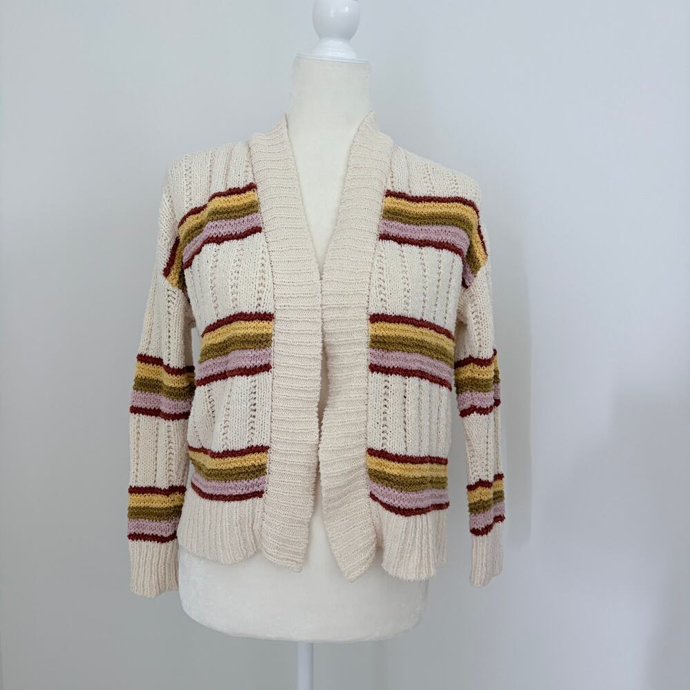 Madewell Women’s Striped Diaz Open Cardigan Sweater Ivory Rainbow Striped XXS - Picture 2 of 6